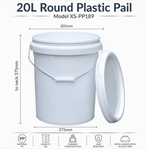 5 Gallon 20 Litre Round Bucket Plastic Pails with Lids and Handle